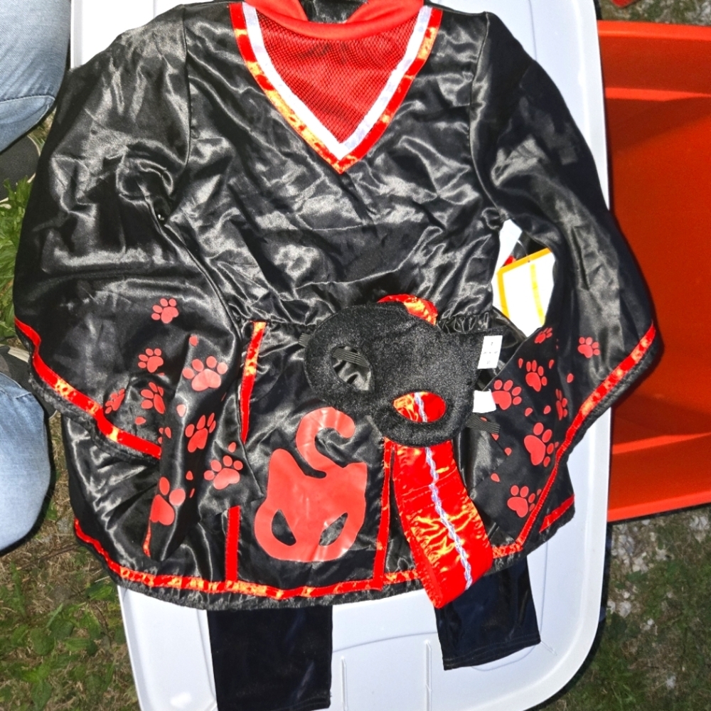 Asian Princess Girls‎ Halloween Costume Size S Geisha Kimono Red Black Dress Up